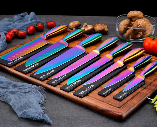Juego De 16 Cuchillos Arcoíris Con 8 Cuchillos Y 8 Protector