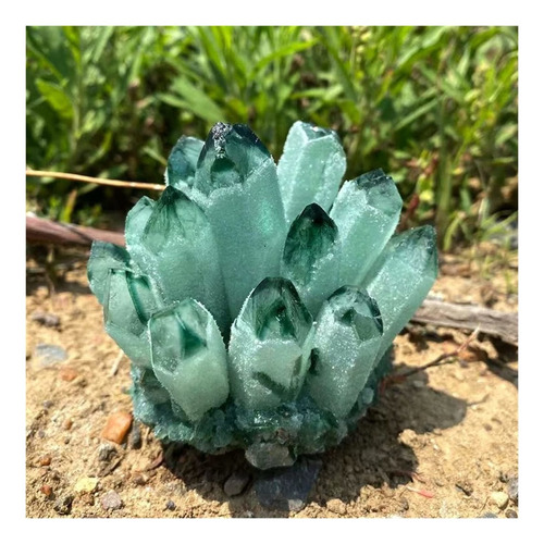 Gazooart -g Natural Green Ghost Quartz Crystal Cluster