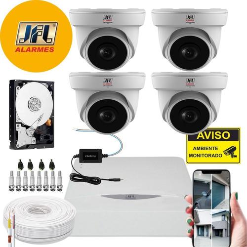 Kit Cftv 4 Câmeras Dome Full Hd 1080p Jfl Com Dvr E Hd 1tb