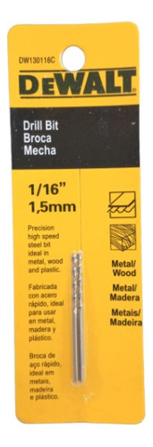 Broca Acero Hss 1/16 P/metal Y Madera (2 Por Empaque) Dewalt