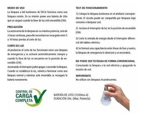 Imagen 6 de 8 de Lampara Inteligente 12 W Luz De Emergencia Luz Fria Piu