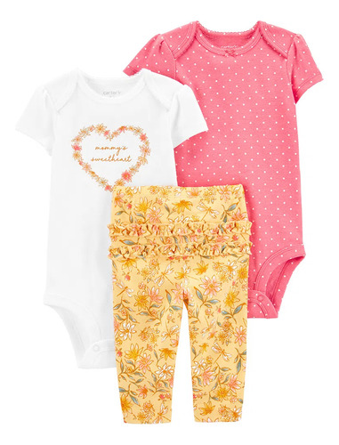 Carters Set 3 Piezas Bodies Mangas Cortas Y Pantalón Floral