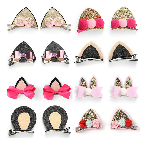 Sparkle Shiny Sequin Animal Ear Hair Bow Ribbon Clip Se...