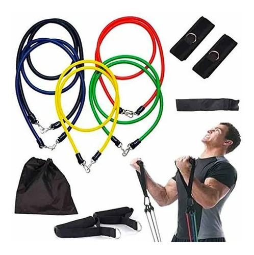 Kit Elástico Extensor 11 Itens Musculação Funcional Em Casa