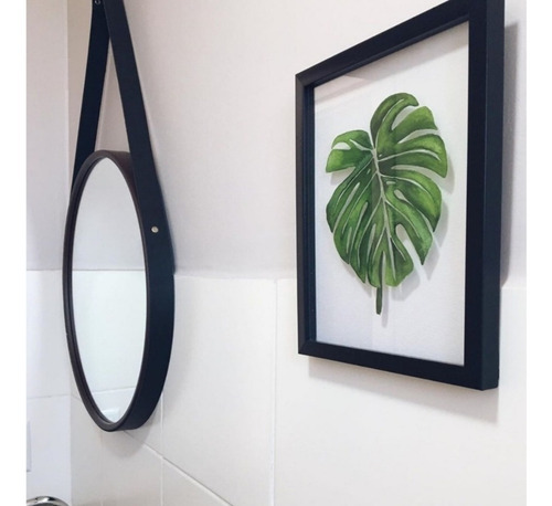 Espelho Redondo Decorativo Com Alça 60cm Ø - Cor Preto