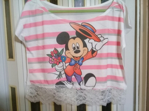 Remera Suelta Mickey Puntilla Ancho 50cm Talle L/m Ancha 