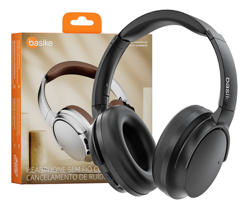Basike BA-FON168 fone de ouvido over-ear bluetooth sem fio com anc ativo 80h bateria áudio hd graves intensos espuma com memória perfeito para viagens e home office Preto