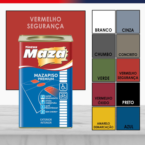 Tinta Piso Acrílica Premium Alto Rendimento Maza Cores Promo Cor Vermelho segurança tinta piso maza premium acabamento acetinado estacionamentos quadras alto rendimento chao paredes