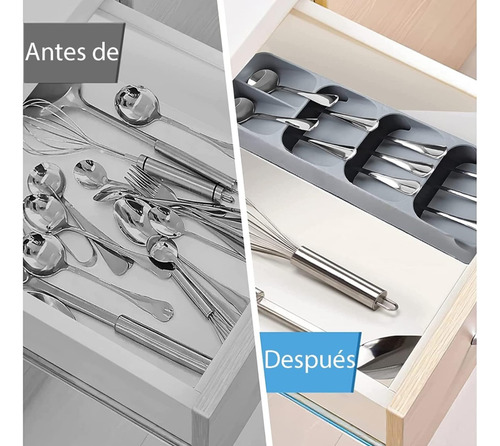 Organizador De Cubiertos Elegante 5 Compartimentos Gris