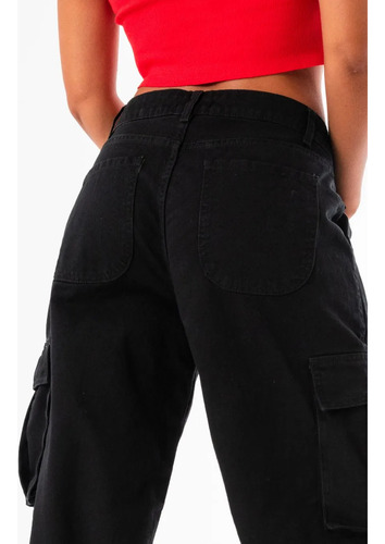 Pantalon Cargo Mujer Baggy Negro Solmaint Her
