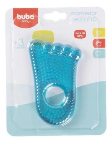 Mordedor Bebê Estimulador Gelado Gengiva Dentição Agua Buba Cor Azul-celeste Pézinho Azul