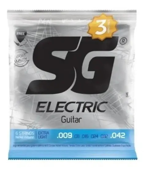 Kit 3 Encordoamentos 0.09 Para Guitarra Aço Extra Light Sg