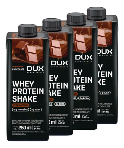 Kit Com 4 Whey Protein Shake 250ml Dux Nutrition Sem Lactose