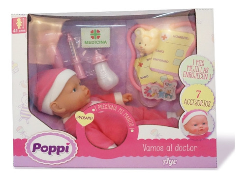 Muñeca Bebe Poppi Vamos Al Doctor 41cm Con  Accesorios Pc