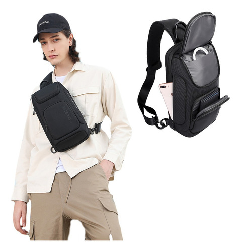 Mochila Transversal Pequena Bolsa Ombro Shoulderbag Cor Preto Desenho Do Tecido Liso Premium