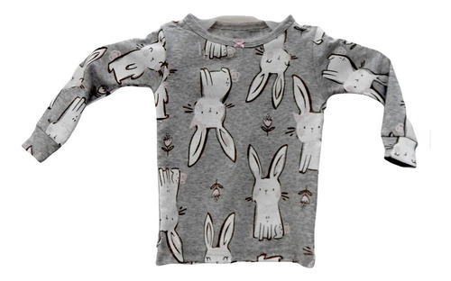 Playera Bebe Gris Conejos Carters Manga Larga 12 Mese