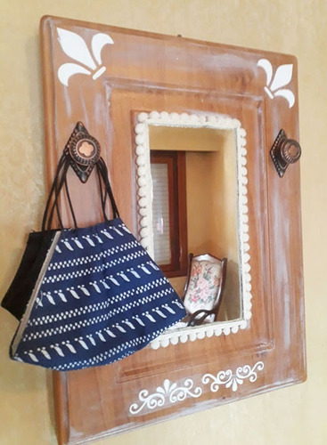 Imagen 2 de 4 de Perchero De Pared Cuadro Espejo Madera Deco Vintage