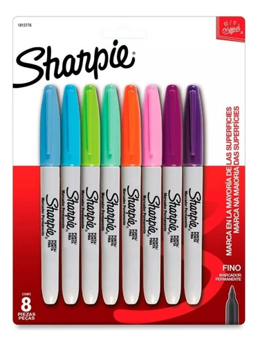 8 Marcadores Permanentes Sharpie Punta Fina Colores Surtidos