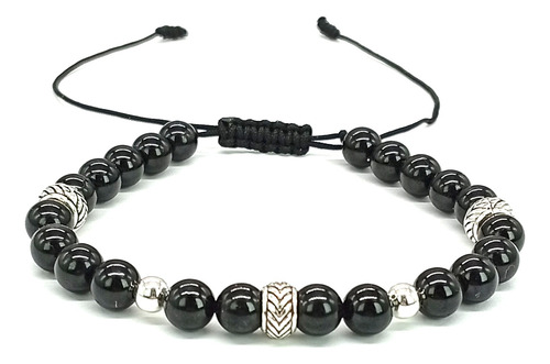 Pulsera Turmalina Negra Y Plata Para Energía Positiva