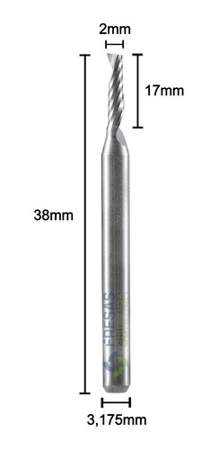 Fresa Topo 1 Corte 3.175x2x17mm Acrílico Mdf, Pvc Exp. Cnc