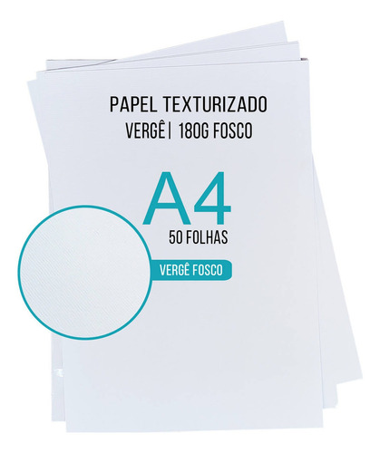 Papel Vergê 180g A4 Texturizado Branco Fosco Com 50 Folhas