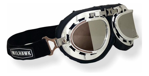 Óculos Capacete Aberto Moto Proteção Redondo Retro Vintage Armação Cromado Lente Espelhado