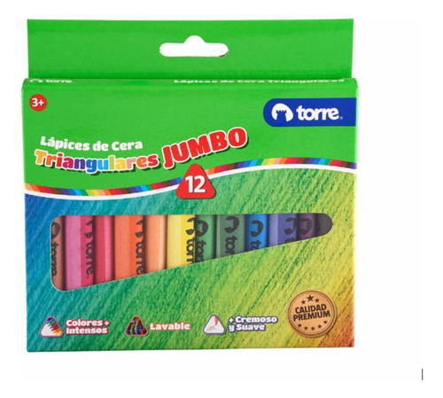 Lápices Cera Triangular Imagia 12 Unidades Jumbo Torre