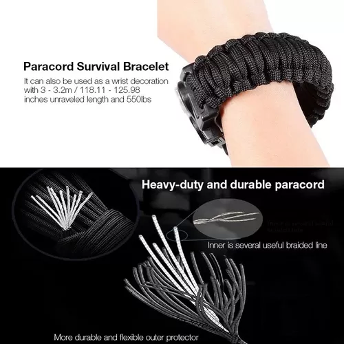 Pulsera Supervivencia Pedernal Brújula Silbato Paracord 5en1