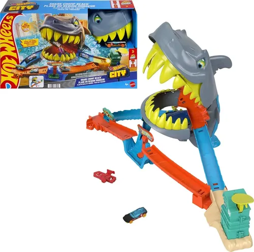Playset Hot Wheels Pista City Shark Chomp Beach Praia do Tubarão Escala  1:64 Mattel | Parcelamento sem juros