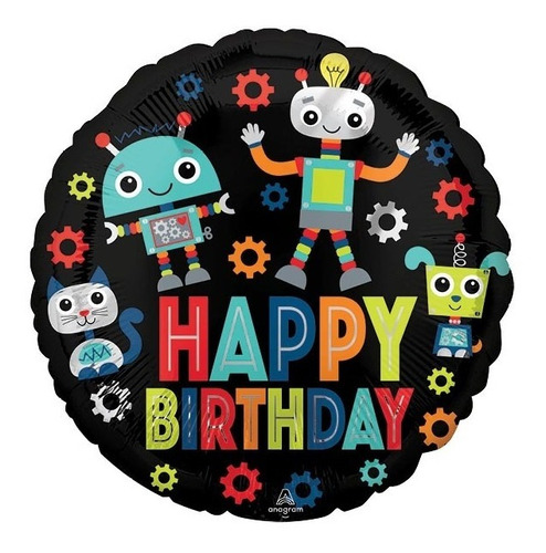 4 Globos Cumpleaños Robots Engranes Happy Birthday Met 18in