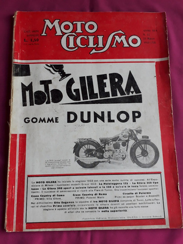 Revista Motociclismo N° 12 Año 1933 Epoca Fascismo