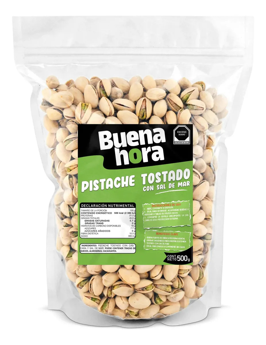 Pistache Tostado Con Sal De Mar BUENAHORA 500g Frescos Crujientes Bien Tostados Excelente Sabor Sal Equilibrada Con Cáscara Bolsa Resellable Snack Para Compartir Pistachios
