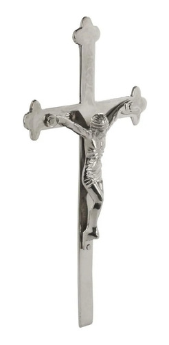 Imagem Crucifixo Latão Prateado Com Cristo Na Cruz De Parede