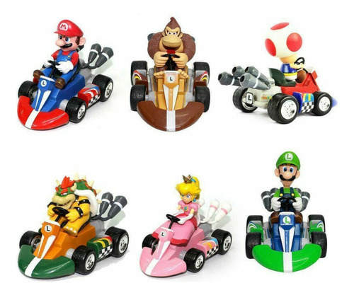 6pcs Super Mario Kart Pull Back Car Figura Modelo Juguete A