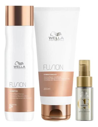Kit Wella Fusion Sh 250ml + Cond 200ml + Óleo Light 30ml