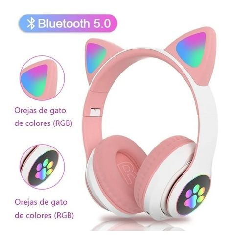 Audífonos Rgb Para Oreja De Gato Bluetooth 5.0 Bass Noise