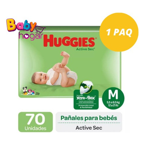 Maleta Huggies Active Sec Talla M 1paq X70und (5 A 9 Kg)