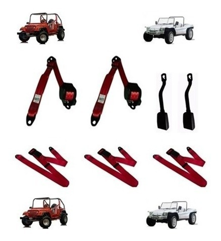 Kit Cinto De Segurança Buggy Vermelho - 5 Bancos