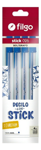 Lapicera Boligrafo Birome Filgo Stick 026 Medium Azul X 4 U