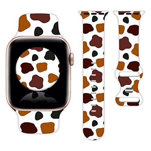 Abstract Brown Cow Print Watch Band Compatible Con Apple Wat