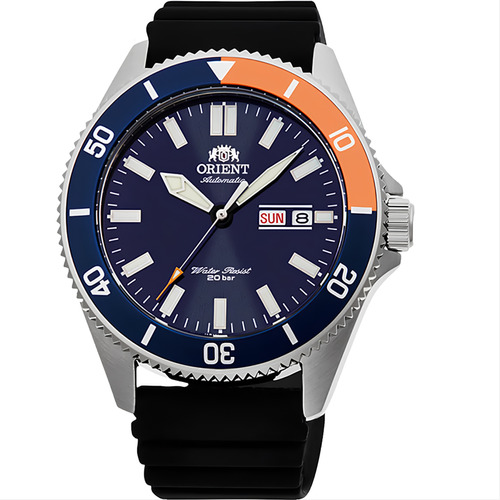 Relógio Orient Masculino Automático Kanno Diver Ra-aa0916l19 Correia Preto Bisel Azul-escuro Fundo Azul-escuro