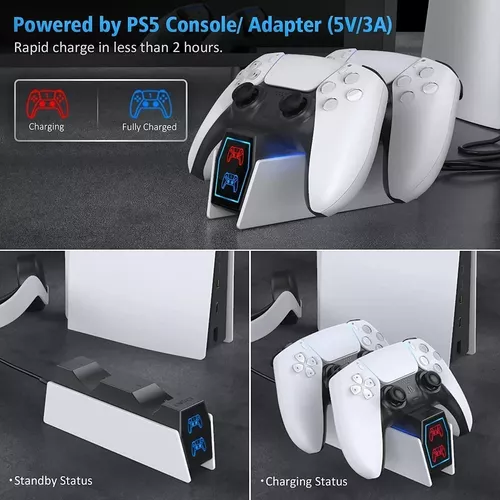 Accesorios para controlador PS5, cargador de controlador Playstation 5,  estación de cargador de controlador PS5 con adaptador de corriente de 5V 3A