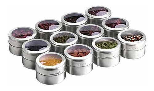 Aiyola Magnetic Spice Tins 12pcs,stainless-steel Magnetic Sp