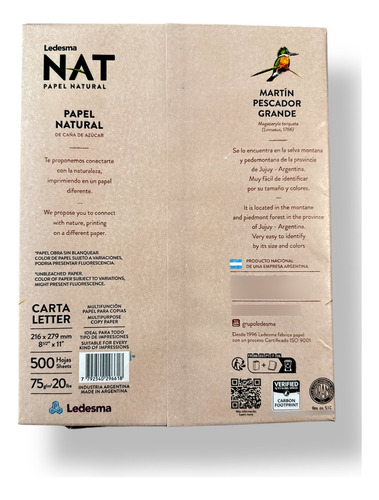 Papel Ecologico Natural Carta 500 Hojas 75g