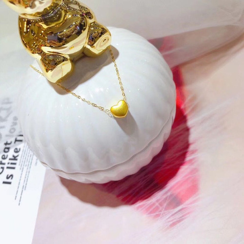 Imagen 3 de 9 de Cadena Eslabones Oro 18k Colgante Corazón Satinado Oro 24k