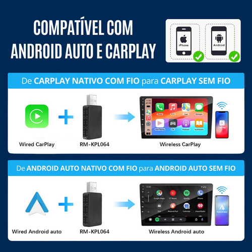 Adaptador Carplay Sem Fio Usb 2 Em 1 Ios Android Multimídia