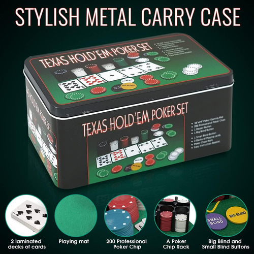 Set 200 Fichas Paño Poker Black Jack Texas Holdem