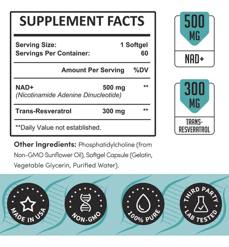 Suplemento Rhamoph Liposomal Nad+ 800 Mg Con Trans-resveratr