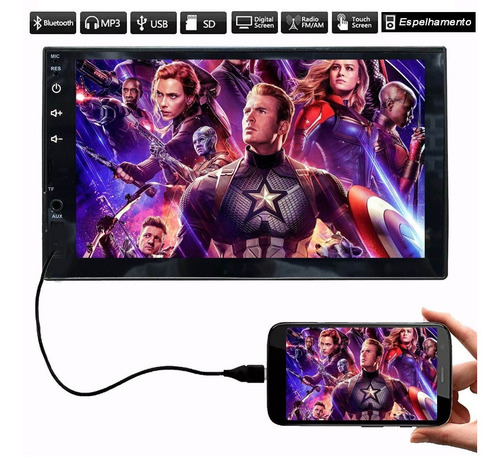 Dvd 2 Din Central Multimídia Universal Mp5 Câmera Bt Espelha