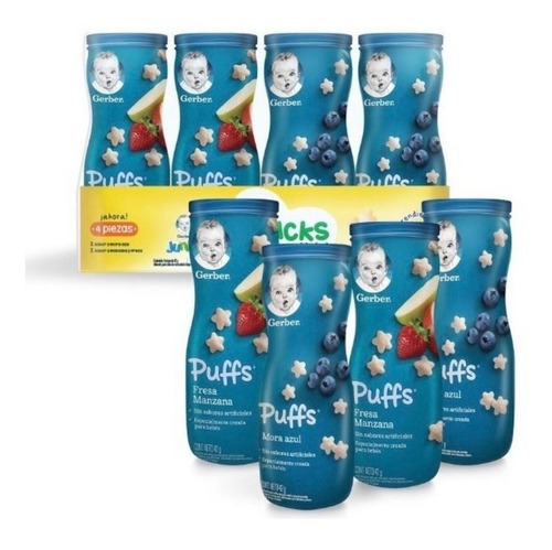 Snack Puffs Gerber 4pzas De 42g Mora Azul Y Manzana Fresa